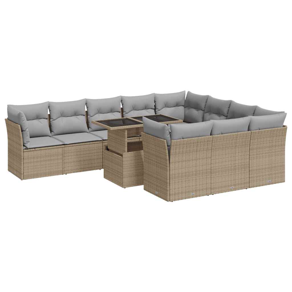 11 Piece Garden Sofa Set with Cushions Beige Poly Rattan