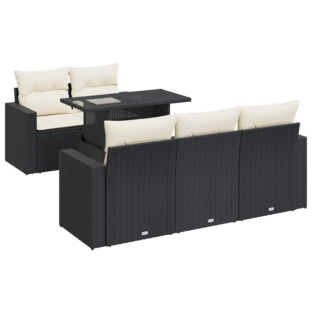 6 Piece Garden Sofa Set with Cushions Black Poly Rattan