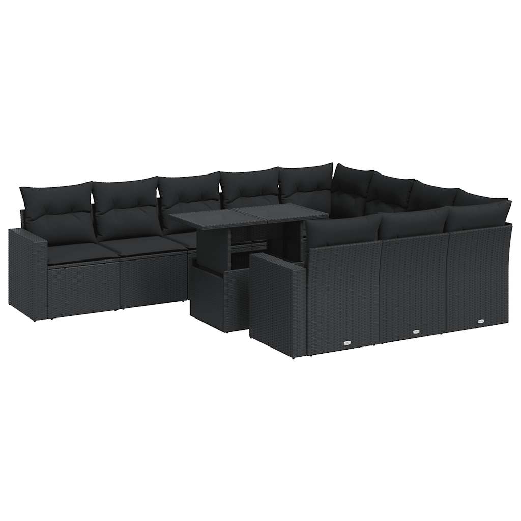 11 Piece Garden Sofa Set with Cushions Black Poly Rattan