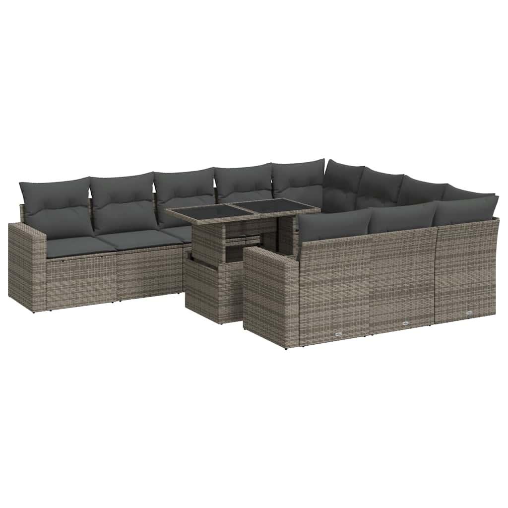 11 Piece Garden Sofa Set with Cushions Grey Poly Rattan