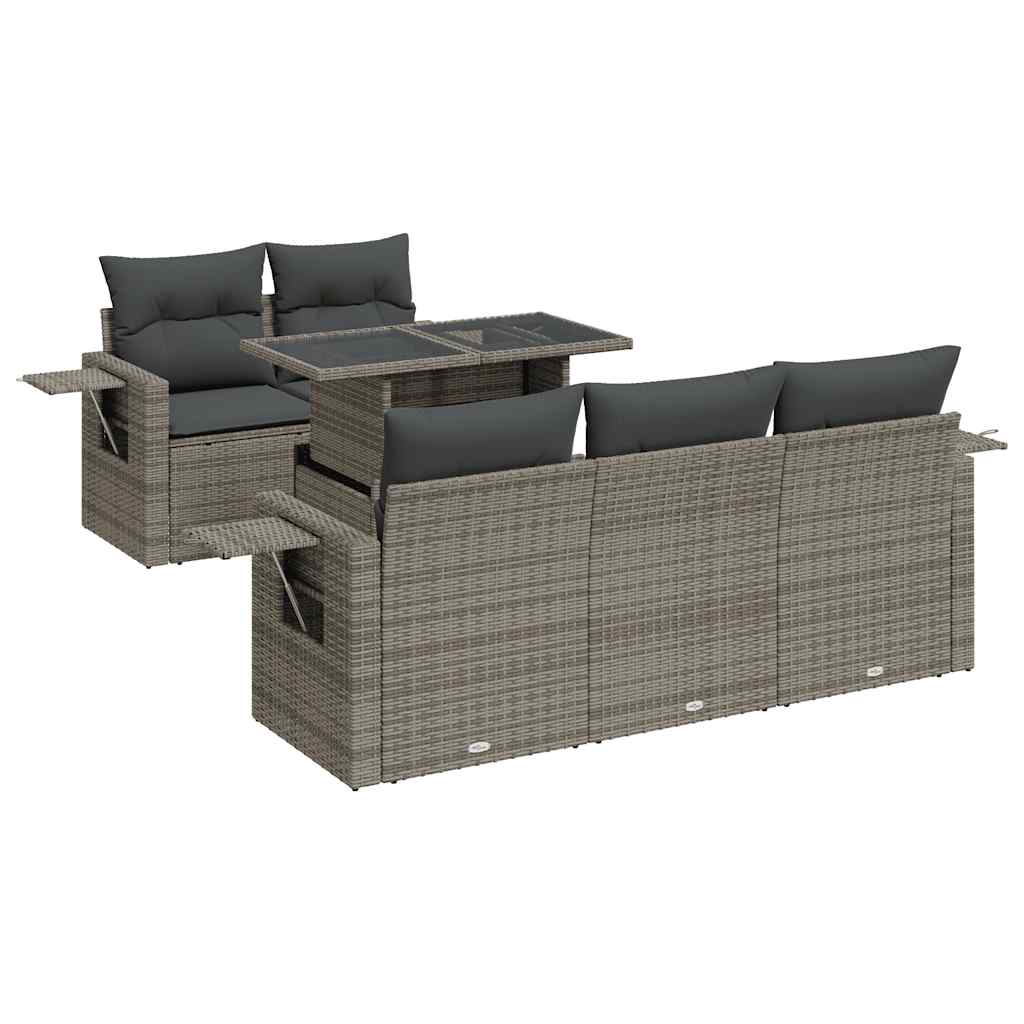 6 Piece Garden Sofa Set with Cushions Grey Poly Rattan
