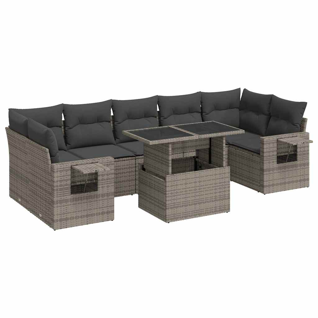 8 Piece Garden Sofa Set with Cushions Grey Poly Rattan