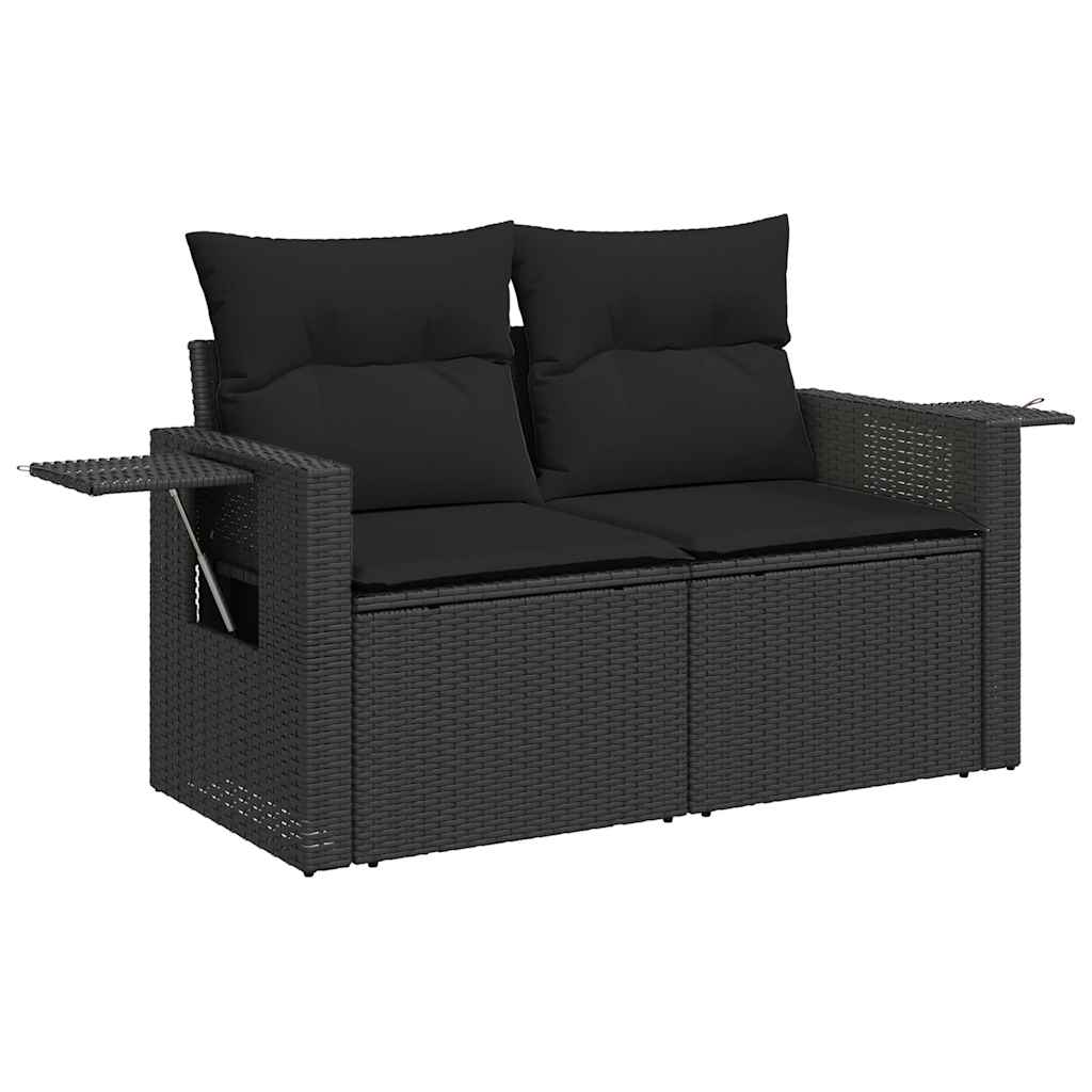 11 Piece Garden Sofa Set with Cushions Black Poly Rattan