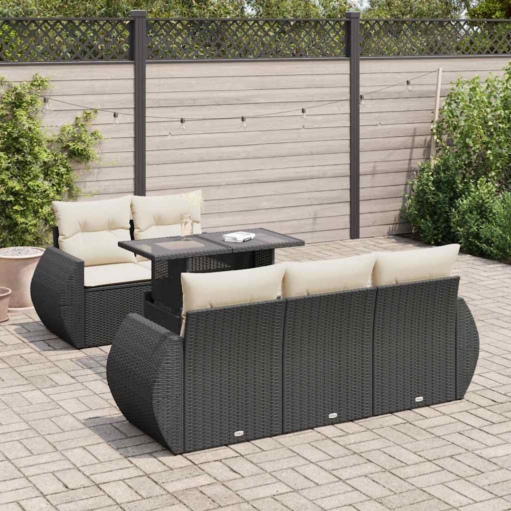 6 Piece Garden Sofa Set with Cushions Black Poly Rattan