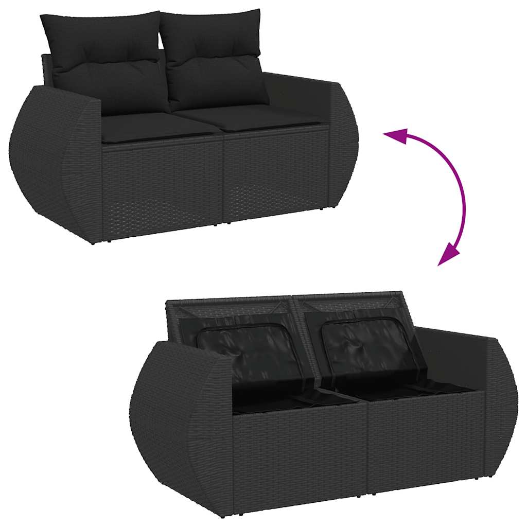 10 Piece Garden Sofa Set with Cushions Black Poly Rattan