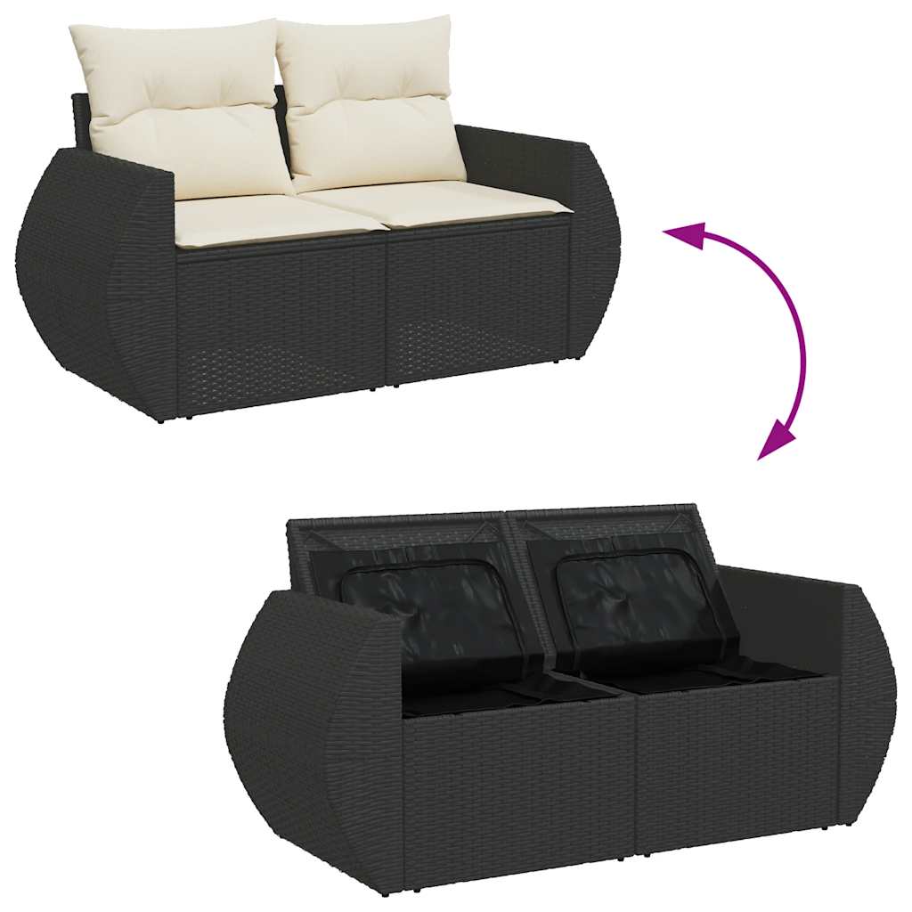 10 Piece Garden Sofa Set with Cushions Black Poly Rattan