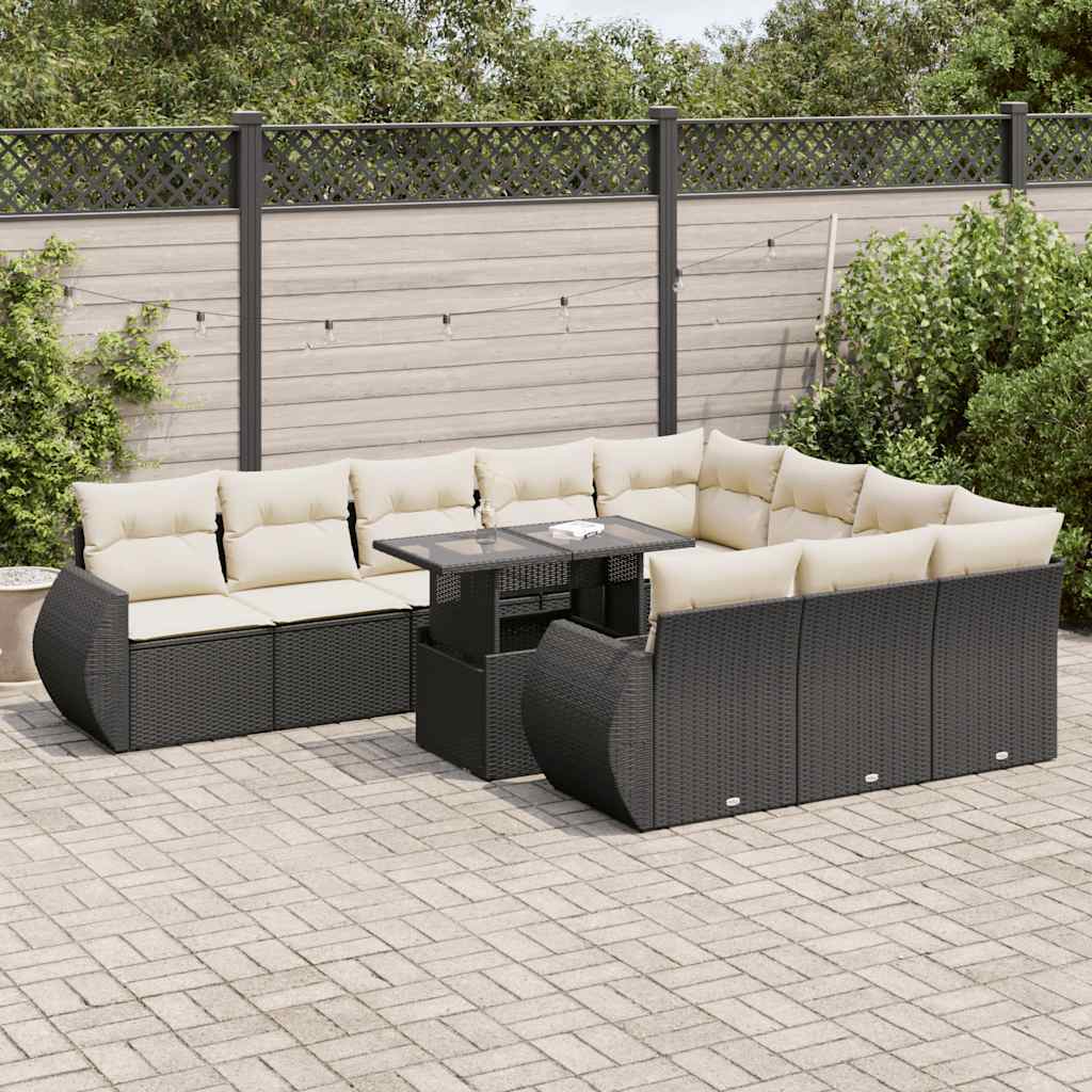 11 Piece Garden Sofa Set with Cushions Black Poly Rattan