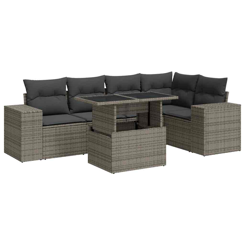 6 Piece Garden Sofa Set with Cushions Grey Poly Rattan