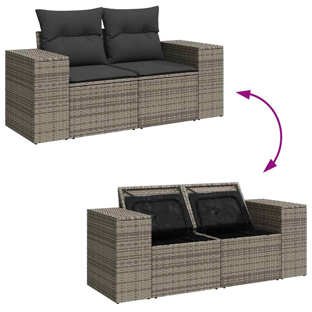 10 Piece Garden Sofa Set with Cushions Grey Poly Rattan