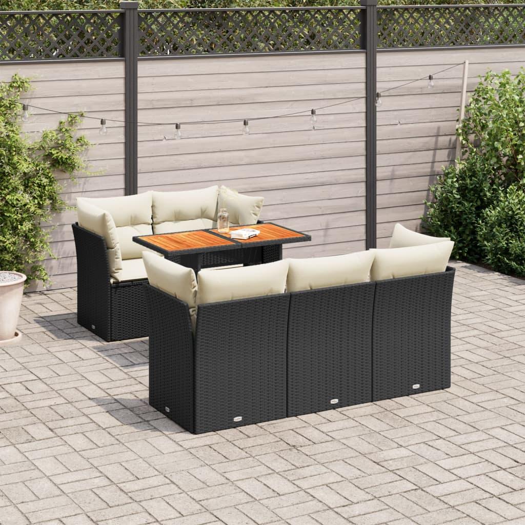 6 Piece Garden Sofa Set with Cushions Black Poly Rattan