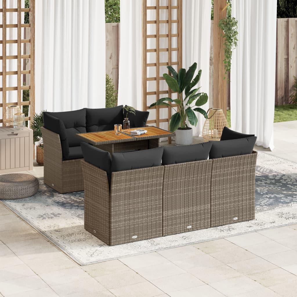 6 Piece Garden Sofa Set with Cushions Grey Poly Rattan