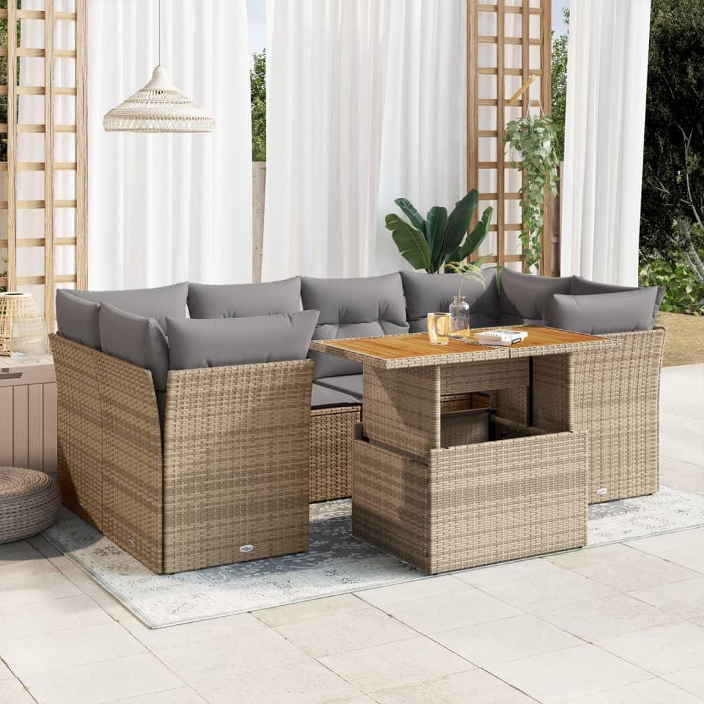 7 Piece Garden Sofa Set with Cushions Beige Poly Rattan