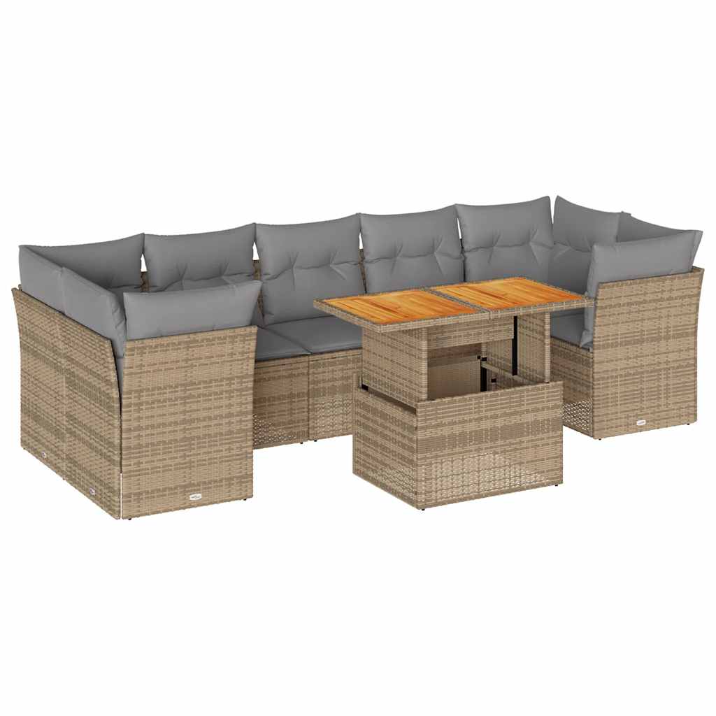 8 Piece Garden Sofa Set with Cushions Beige Poly Rattan