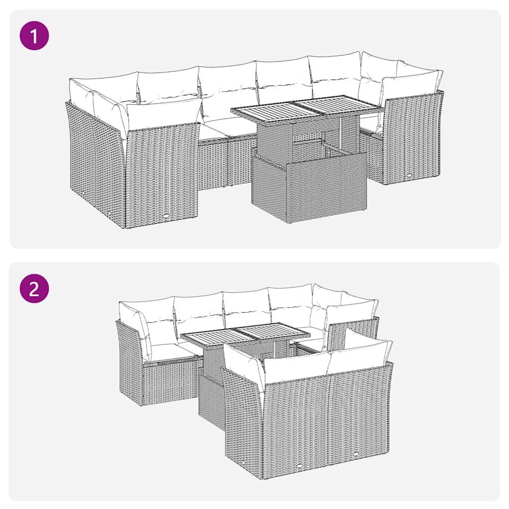 8 Piece Garden Sofa Set with Cushions Beige Poly Rattan