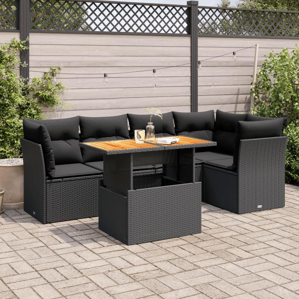 6 Piece Garden Sofa Set with Cushions Black Poly Rattan