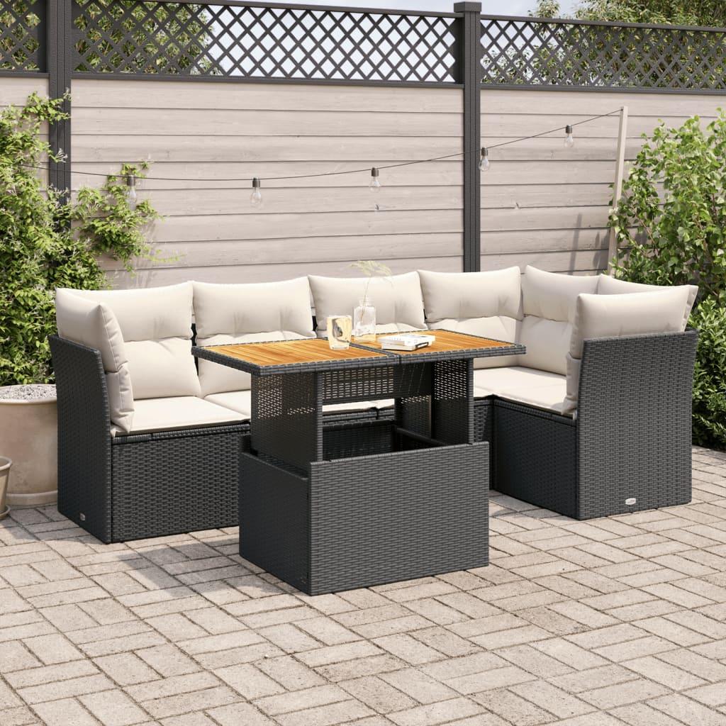 6 Piece Garden Sofa Set with Cushions Black Poly Rattan