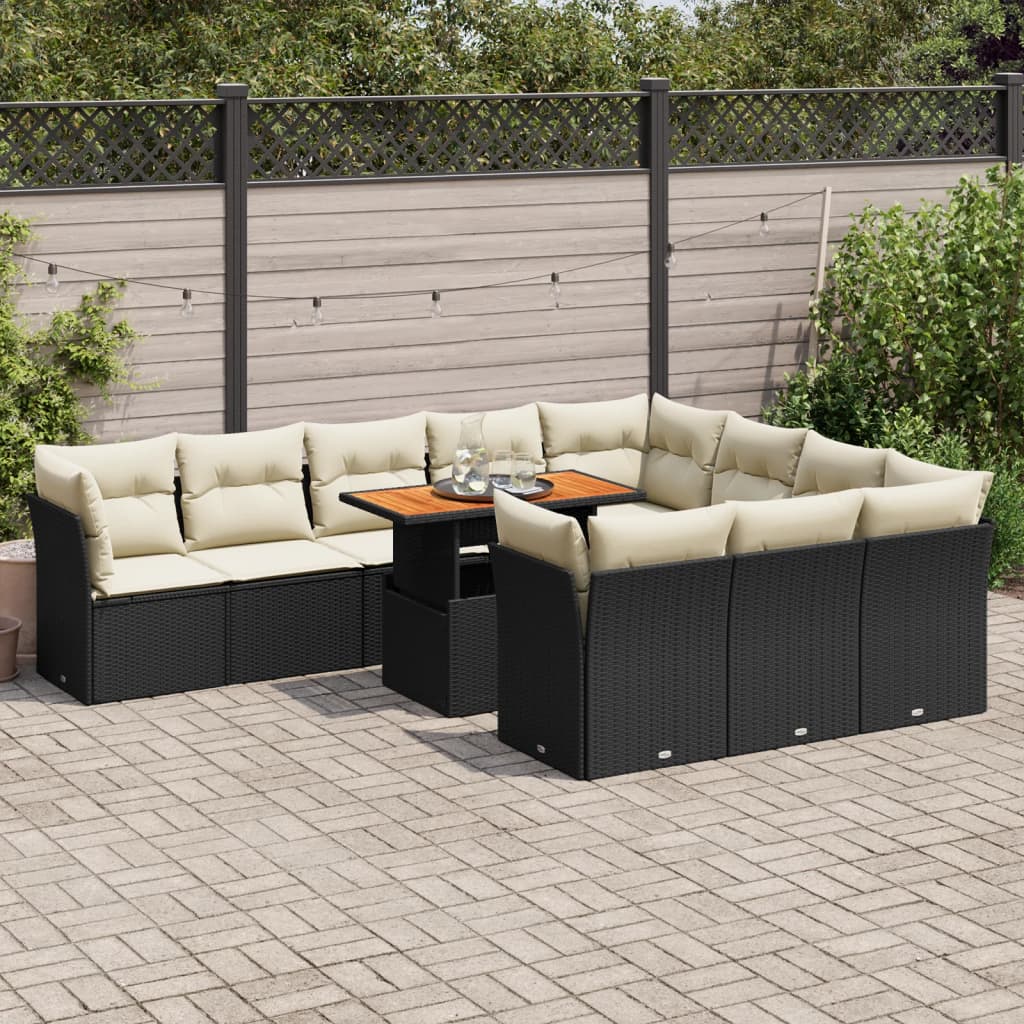 11 Piece Garden Sofa Set with Cushions Black Poly Rattan