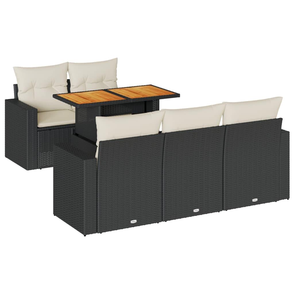 6 Piece Garden Sofa Set with Cushions Black Poly Rattan