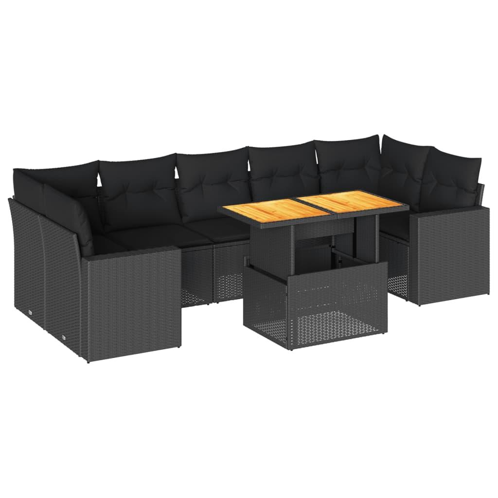 8 Piece Garden Sofa Set with Cushions Black Poly Rattan