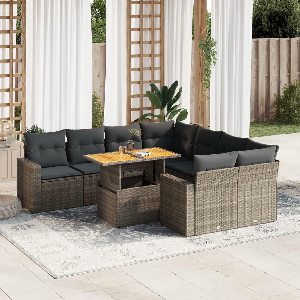 9 Piece Garden Sofa Set with Cushions Grey Poly Rattan