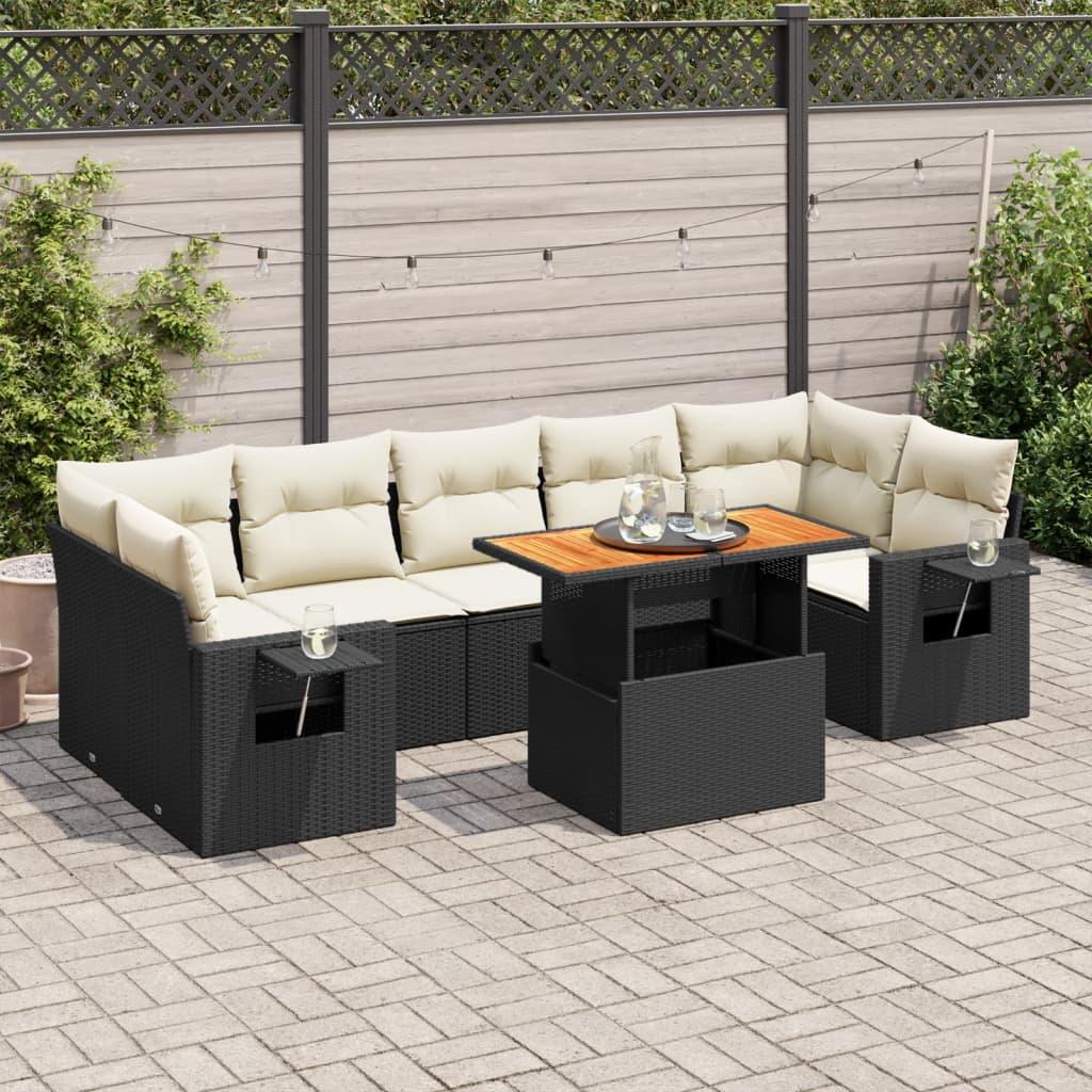 8 Piece Garden Sofa Set with Cushions Black Poly Rattan