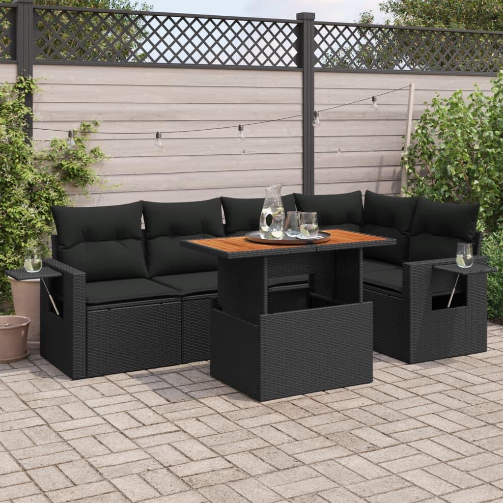 6 Piece Garden Sofa Set with Cushions Black Poly Rattan