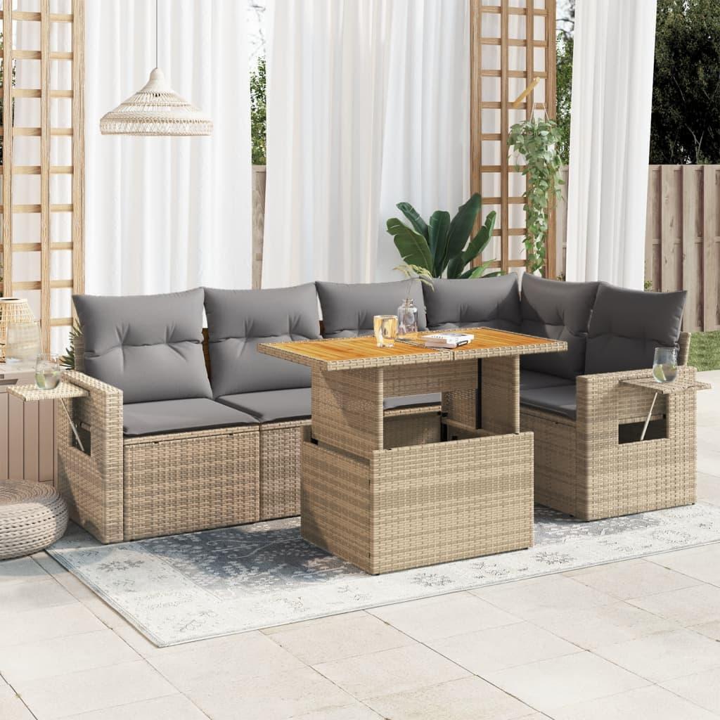 6 Piece Garden Sofa Set with Cushions Beige Poly Rattan