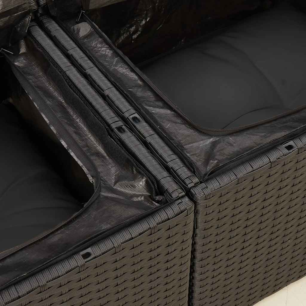 7 Piece Garden Sofa Set with Cushions Black Poly Rattan