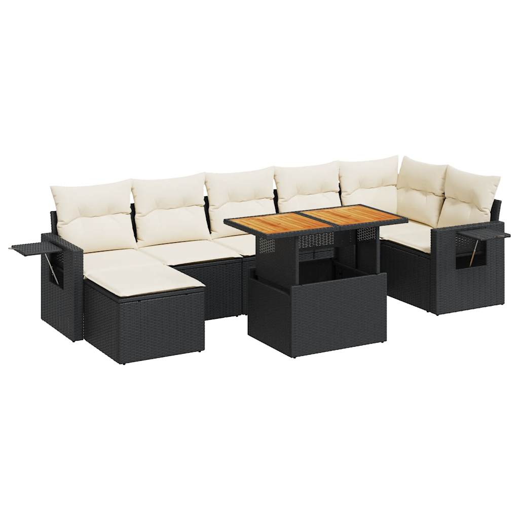 8 Piece Garden Sofa Set with Cushions Black Poly Rattan