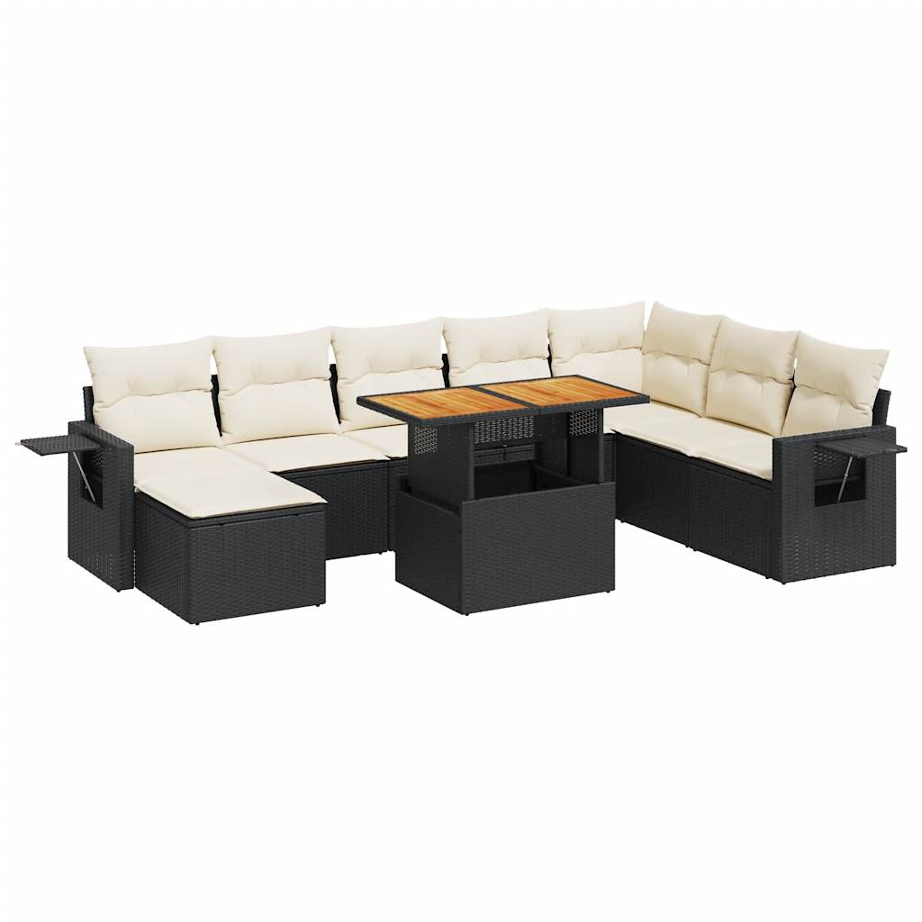 9 Piece Garden Sofa Set with Cushions Black Poly Rattan
