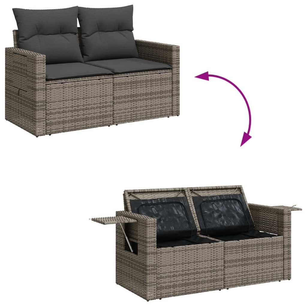 11 Piece Garden Sofa Set with Cushions Grey Poly Rattan