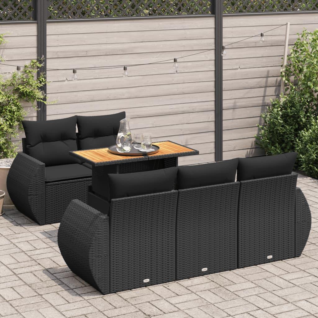 6 Piece Garden Sofa Set with Cushions Black Poly Rattan