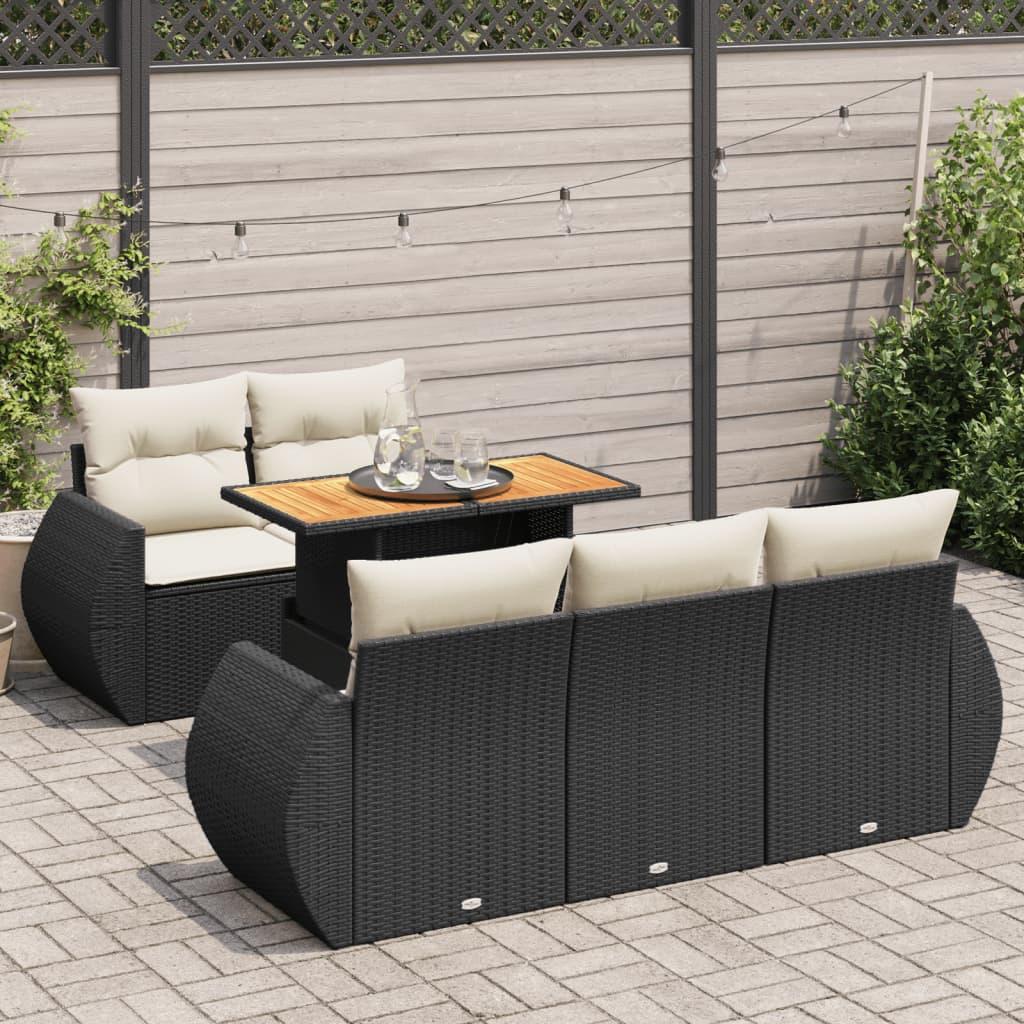 6 Piece Garden Sofa Set with Cushions Black Poly Rattan