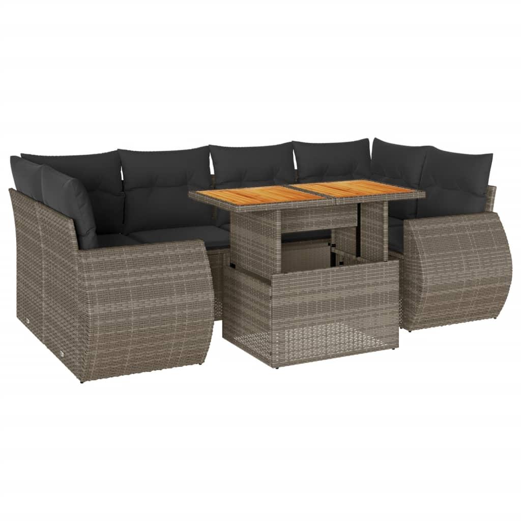 7 Piece Garden Sofa Set with Cushions Grey Poly Rattan