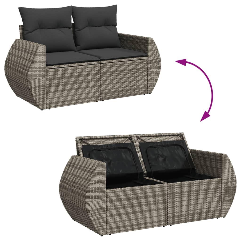 9 Piece Garden Sofa Set with Cushions Grey Poly Rattan