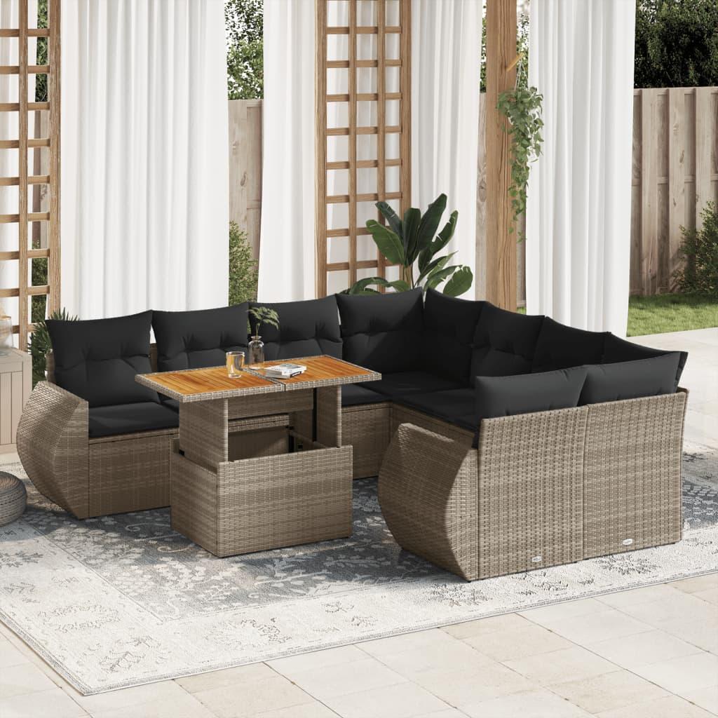 9 Piece Garden Sofa Set with Cushions Grey Poly Rattan