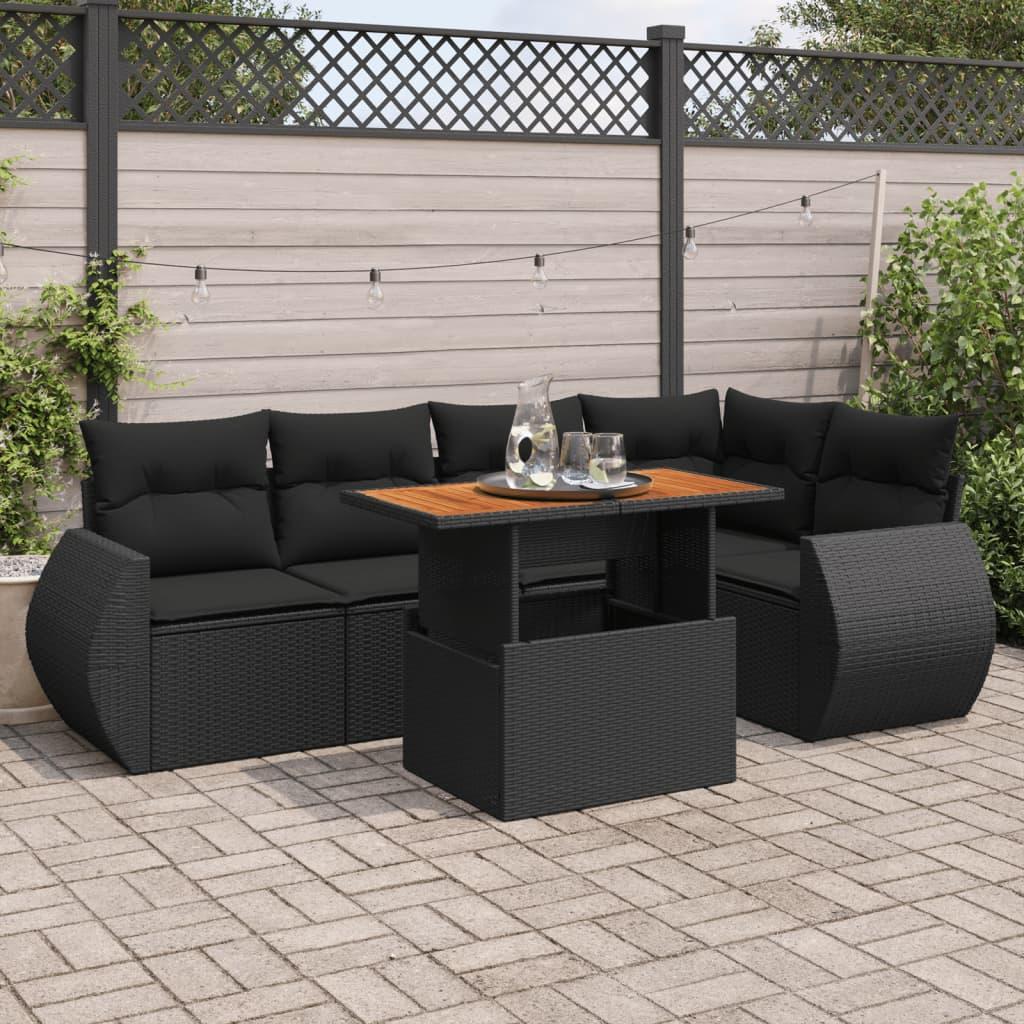 6 Piece Garden Sofa Set with Cushions Black Poly Rattan