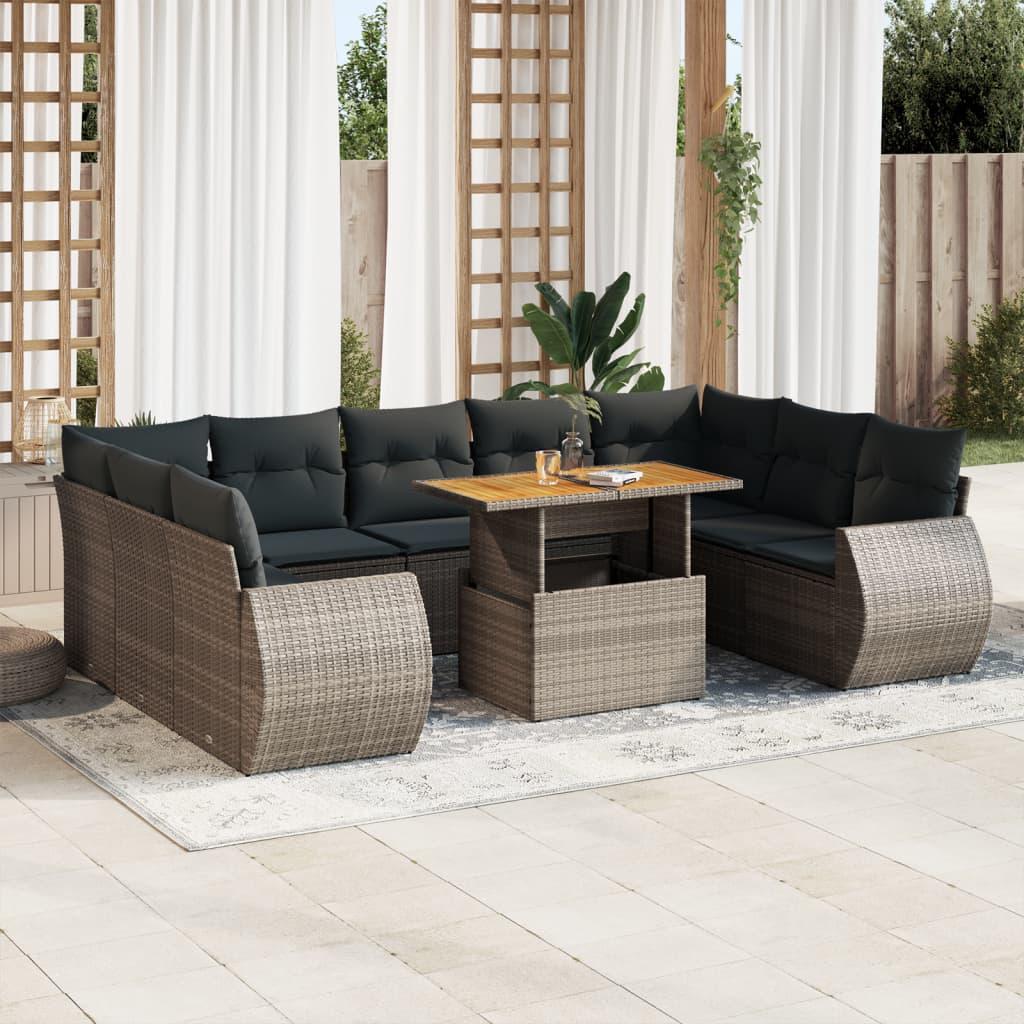 10 Piece Garden Sofa Set with Cushions Grey Poly Rattan