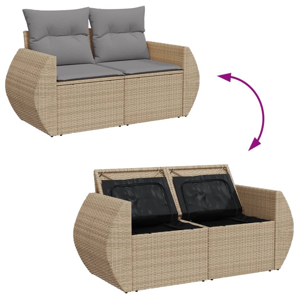 11 Piece Garden Sofa Set with Cushions Beige Poly Rattan