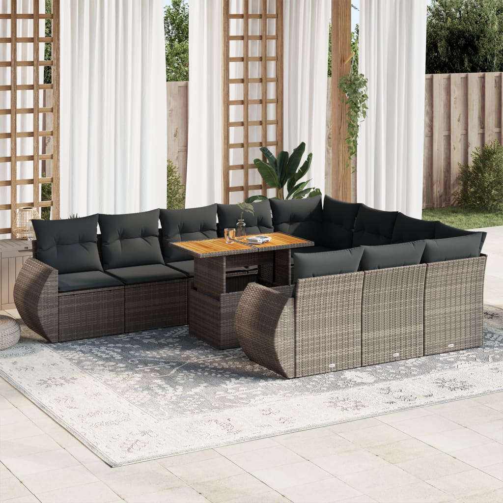 11 Piece Garden Sofa Set with Cushions Grey Poly Rattan