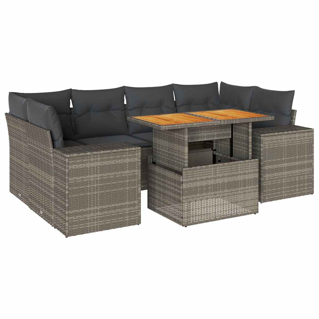 7 Piece Garden Sofa Set with Cushions Grey Poly Rattan