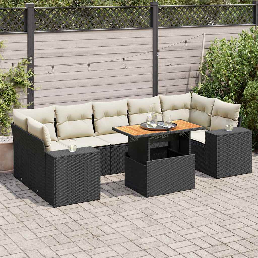 8 Piece Garden Sofa Set with Cushions Black Poly Rattan