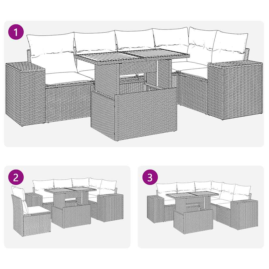 6 Piece Garden Sofa Set with Cushions Grey Poly Rattan