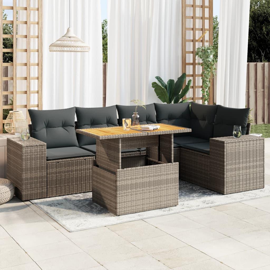 6 Piece Garden Sofa Set with Cushions Grey Poly Rattan