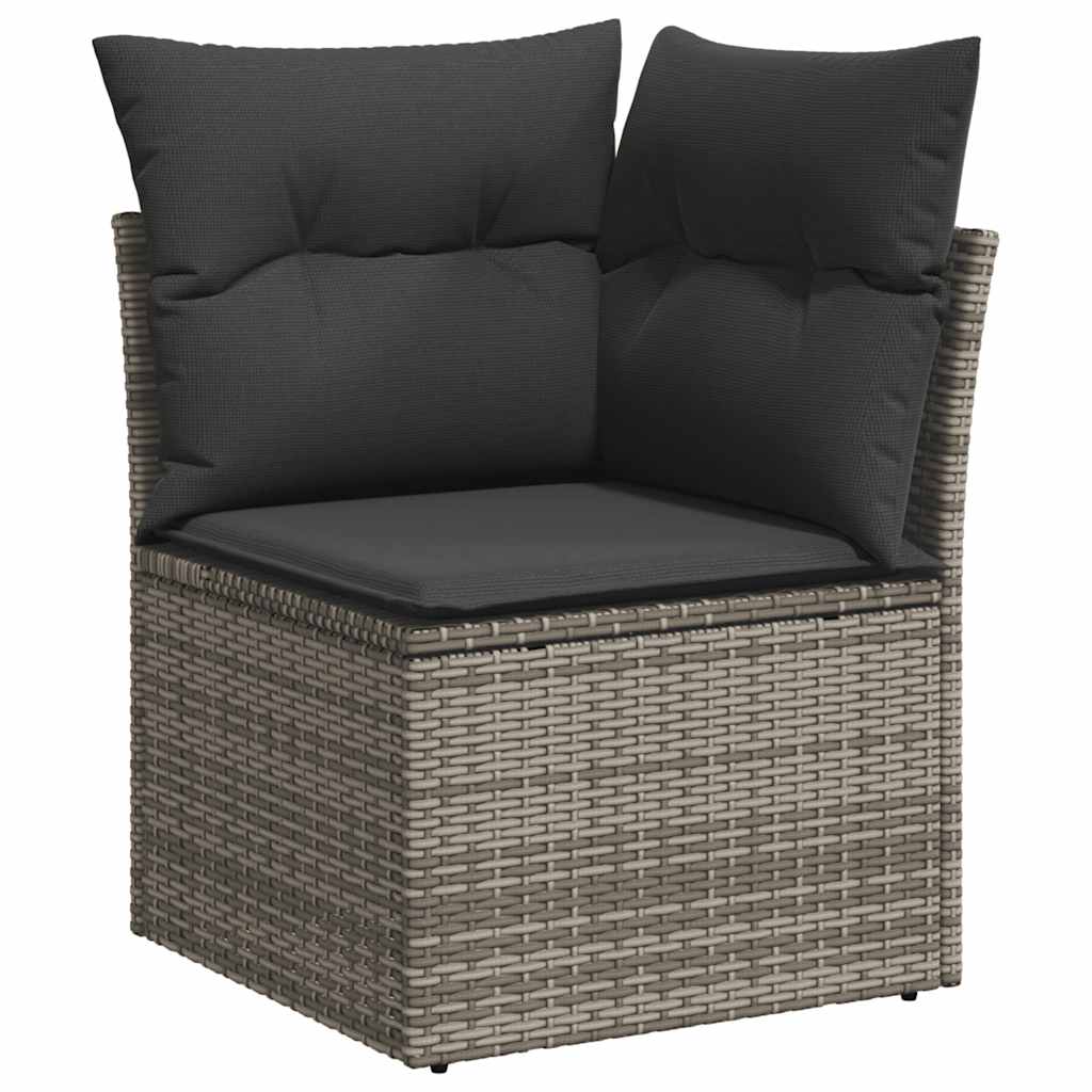 10 Piece Garden Sofa Set with Cushions Grey Poly Rattan Acacia