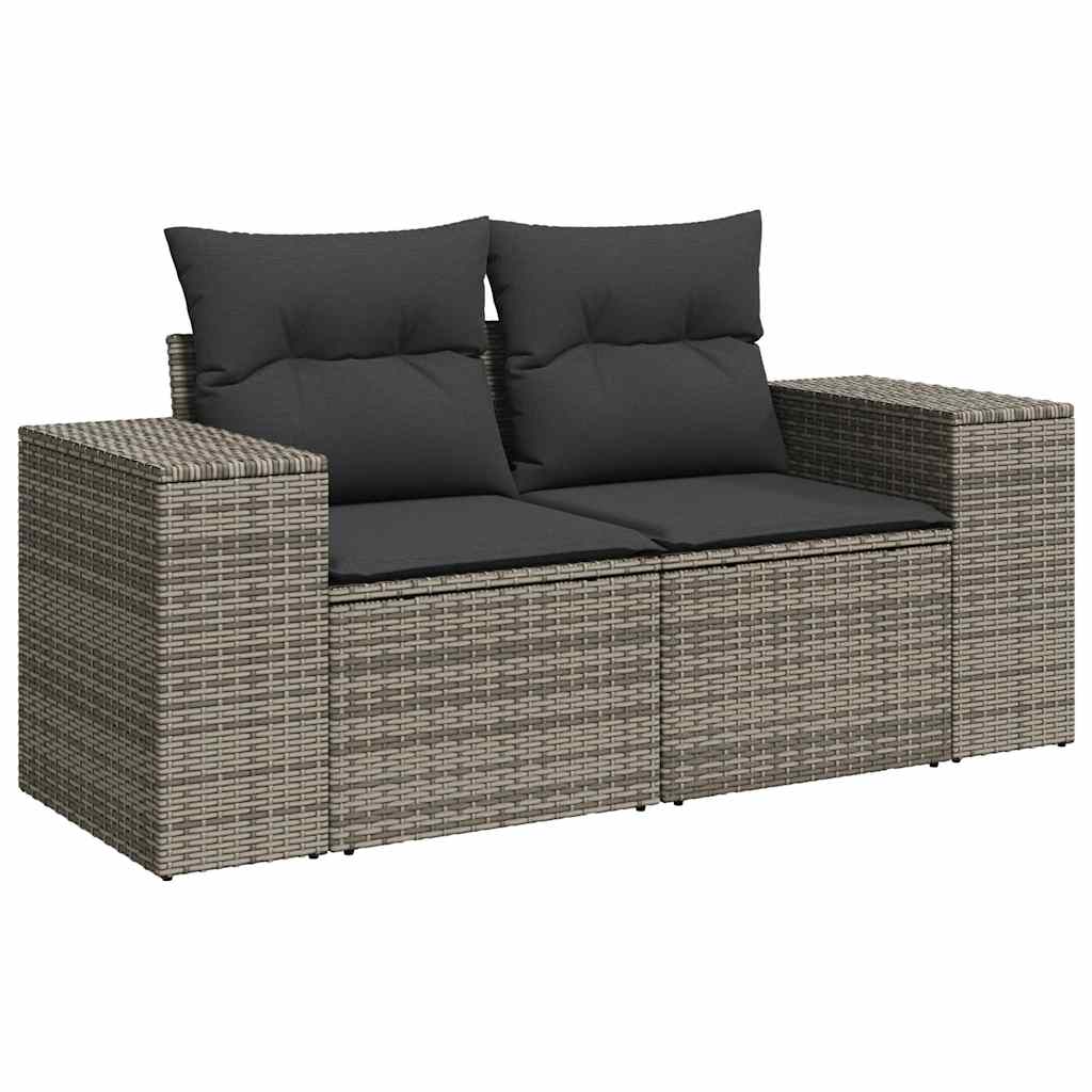 10 Piece Garden Sofa Set with Cushions Grey Poly Rattan Acacia