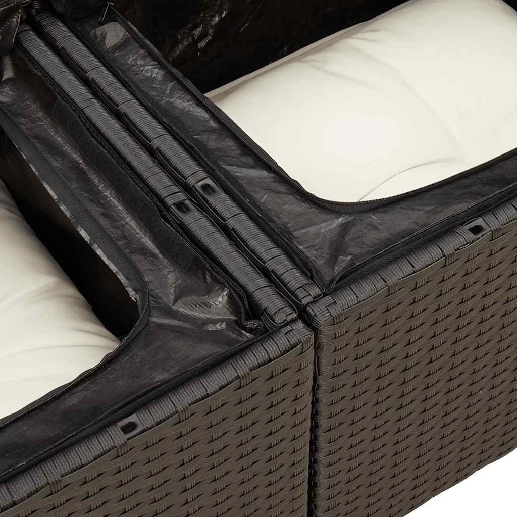 9 Piece Garden Sofa Set with Cushions Black Poly Rattan Acacia