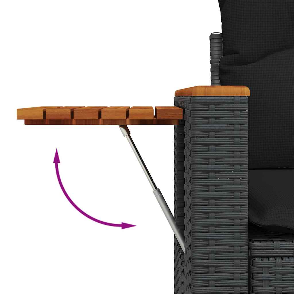 6 Piece Garden Sofa Set with Cushions Black Poly Rattan Acacia