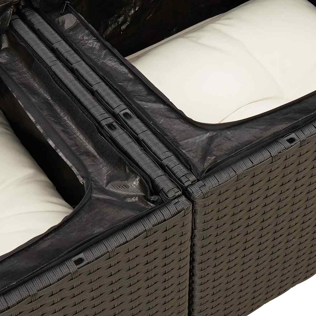 9 Piece Garden Sofa Set with Cushions Black Poly Rattan Acacia
