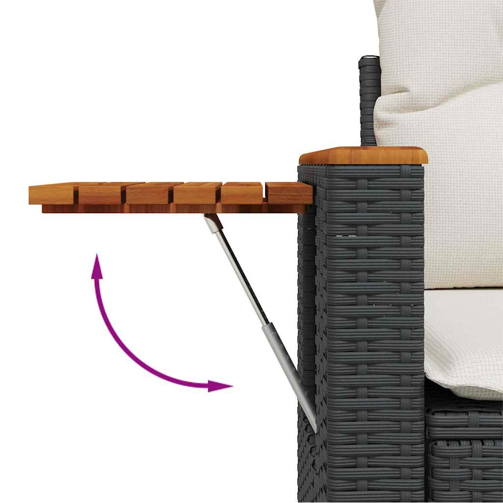 8 Piece Garden Sofa Set with Cushions Black Poly Rattan Acacia